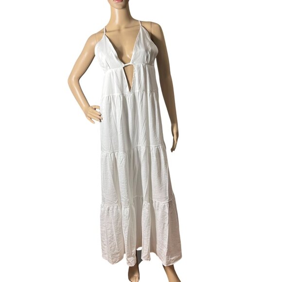 SNDYS Indigo Dress Womans‎ XL White Maxi Plunging Neckline Summer Flowy NEW - Picture 3 of 13